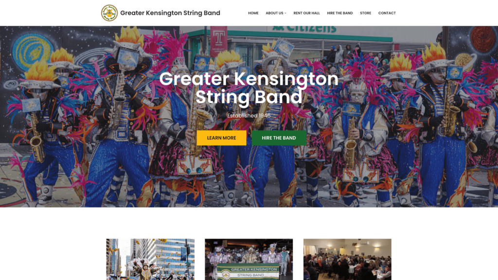 Screenshot of the Greater Kensington String Band's website