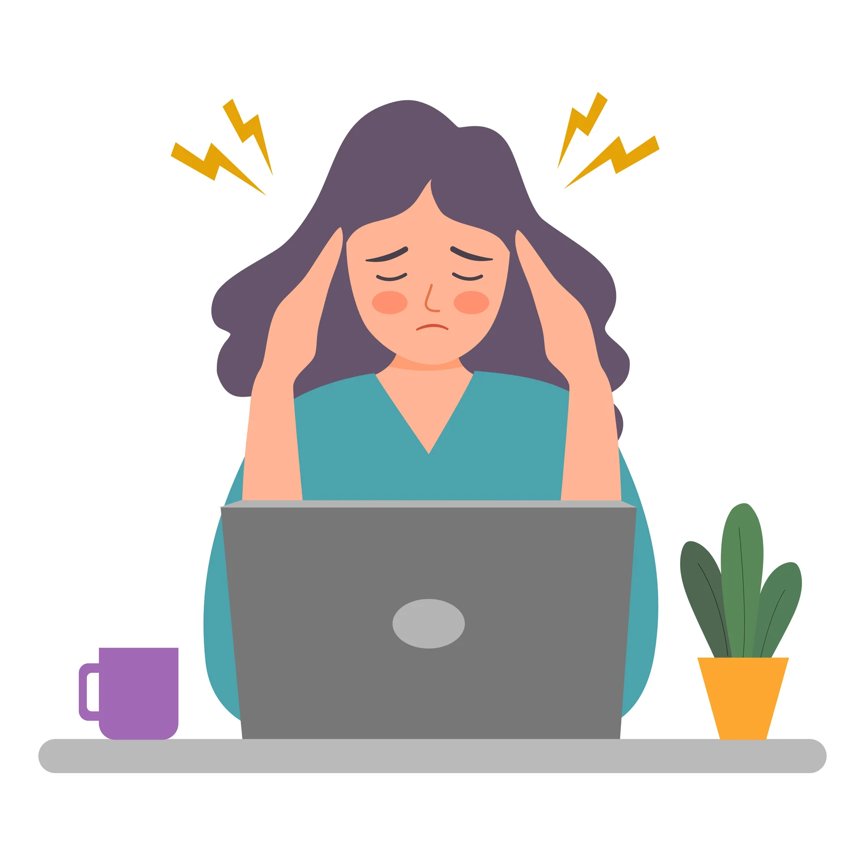 Woman having painful web problem vector illustration.