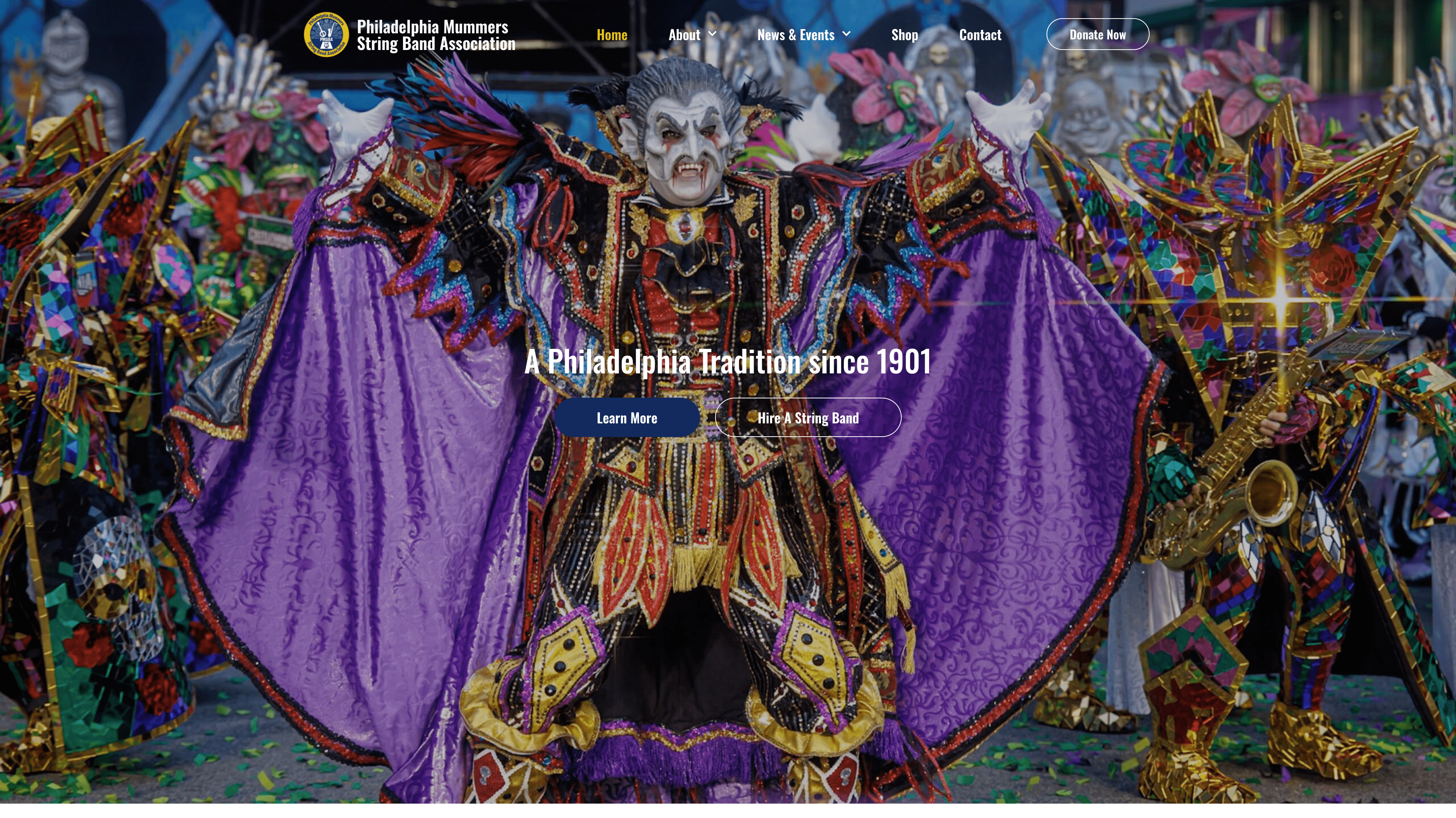 Screenshot of the Philadelphia Mummers String Band Association's website