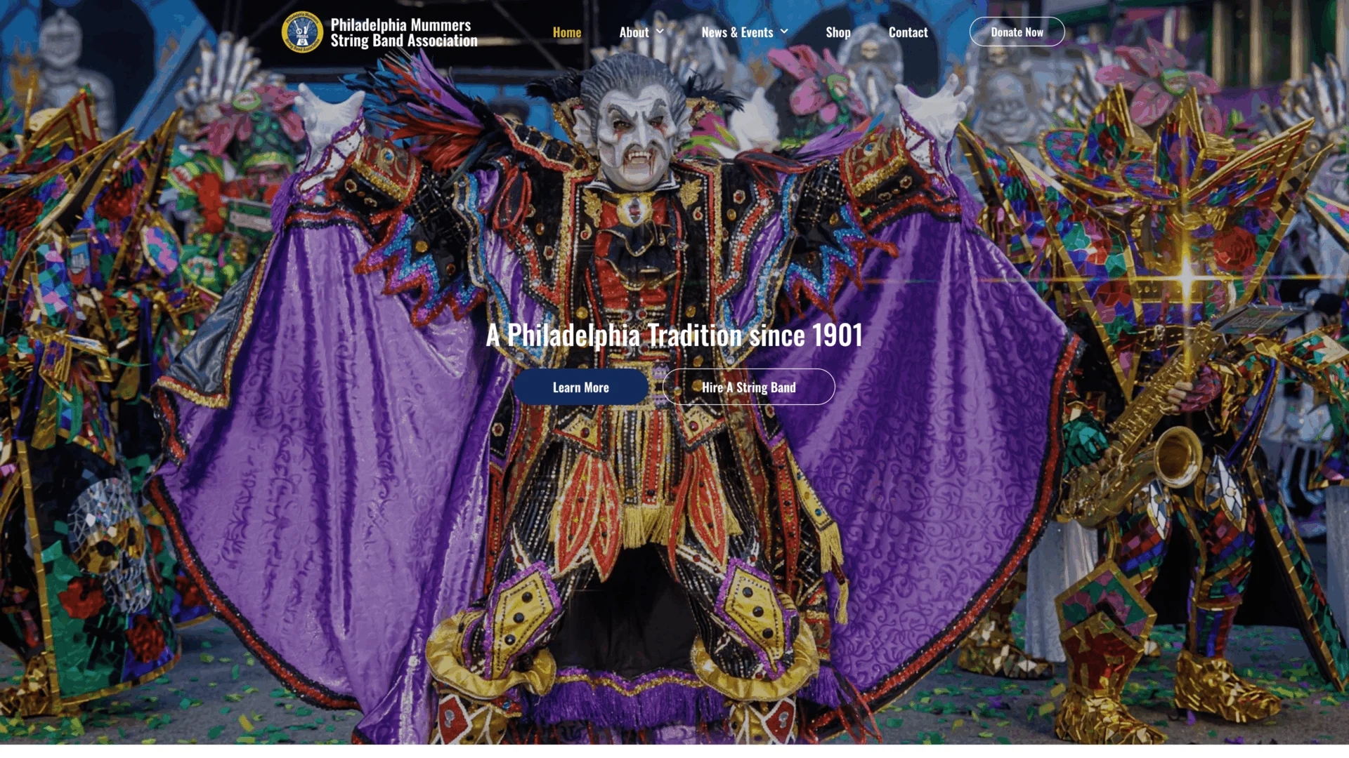 Screenshot of the Philadelphia Mummers String Band Association's website