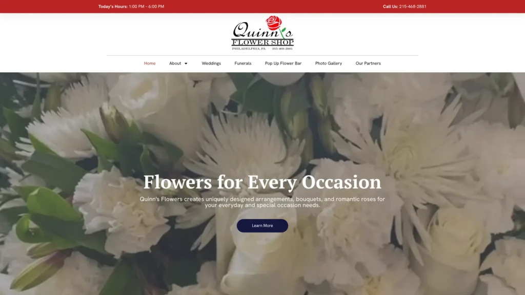 Screenshot of Quinn’s Flower Shop's website