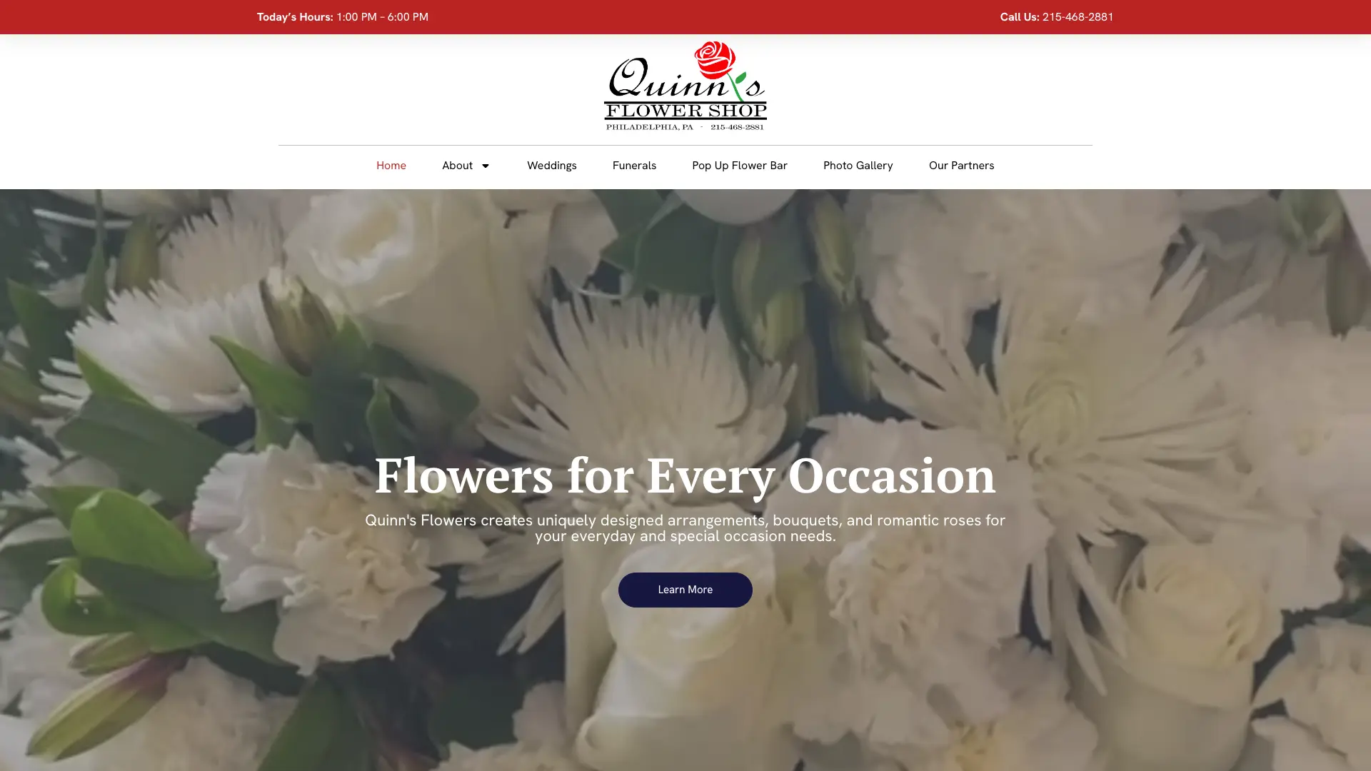 Screenshot of Quinn’s Flower Shop's website