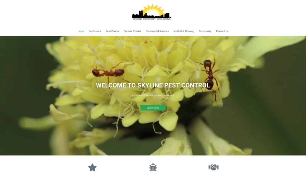 Screenshot of Skyline Pest Control's website