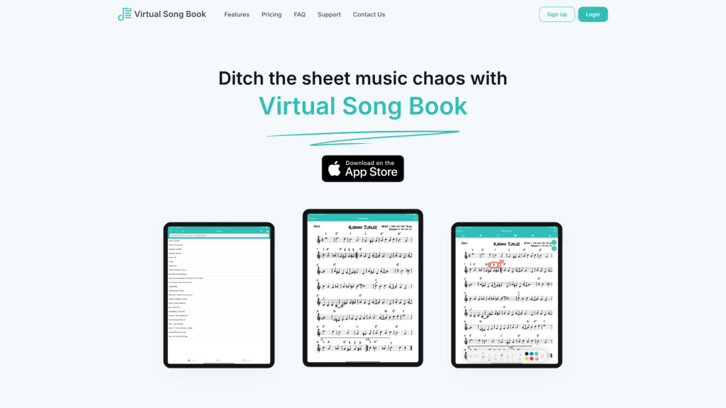 Screenshot of Virtual Song Book's website