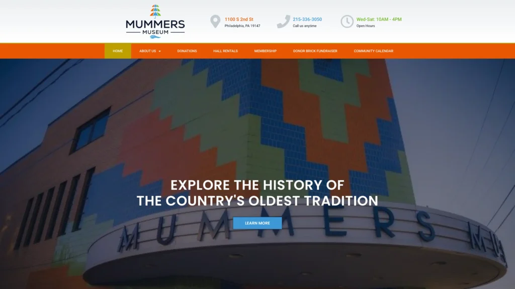 Screenshot of the Mummers Museum's website