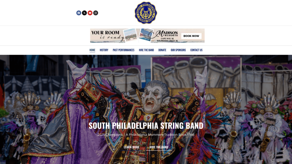 Screenshot of the South Philadelphia String Band's website